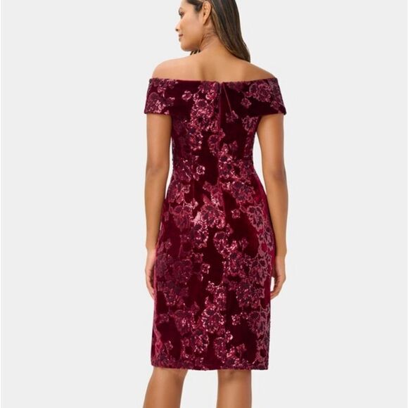 NWT Adrianna Papell Velvet Sequin Sheath Dress in Garnet - Picture 9 of 13